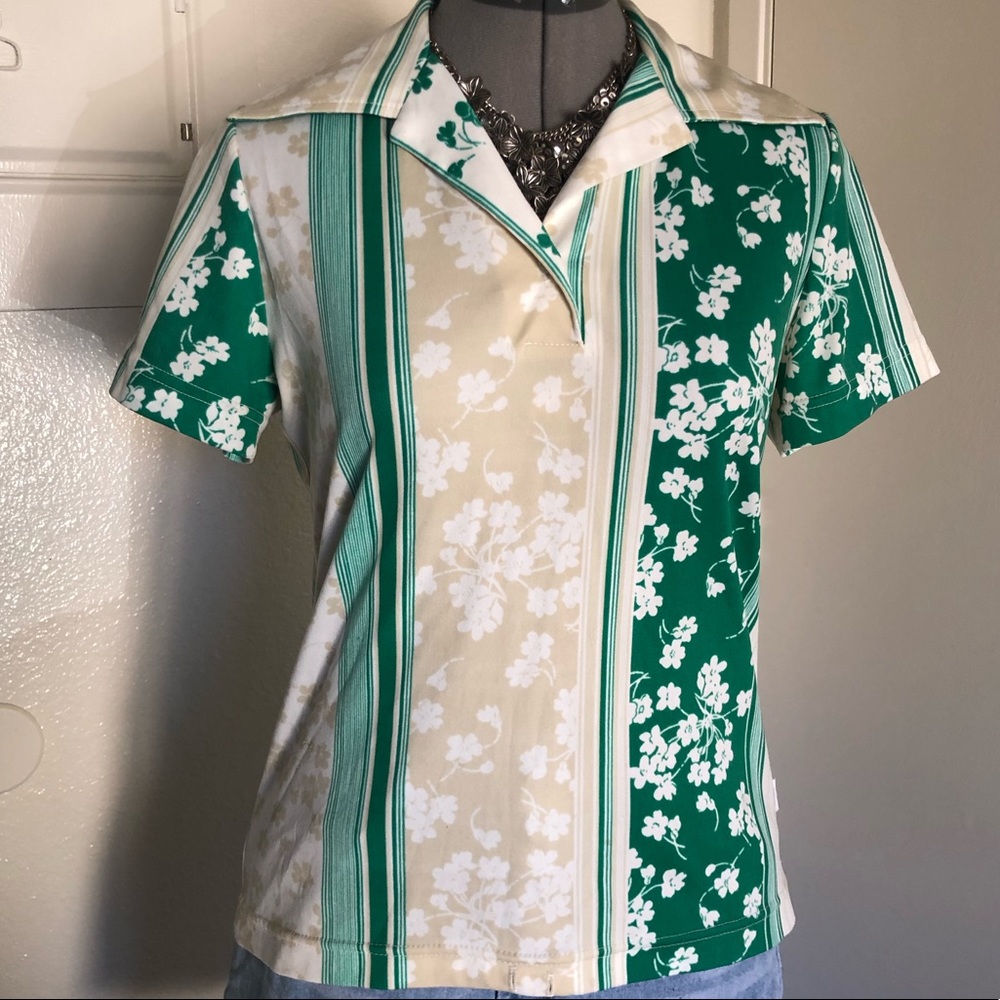 Jantzen Vintage Polo Shirt 70s Vibe Floral/Stripes